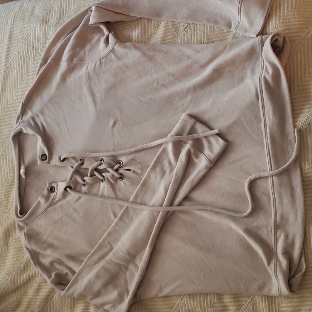 Tan lace up sweater